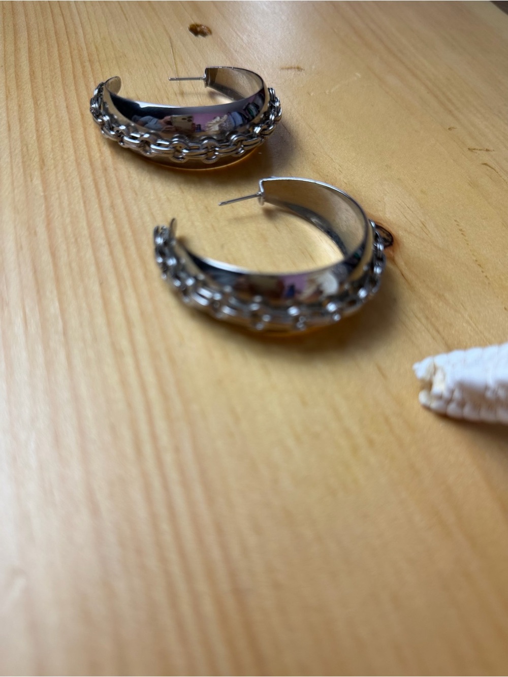 Vintage Chain Detail Hoop Earrings | Silver Tone Statement Jewelry - Picture 10 of 16